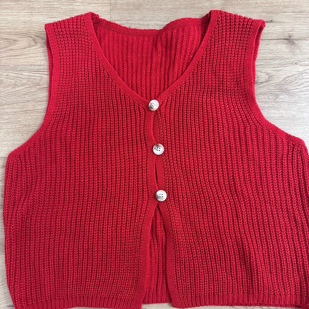 Red Knit Button-Up Vest - Picture 2 of 3